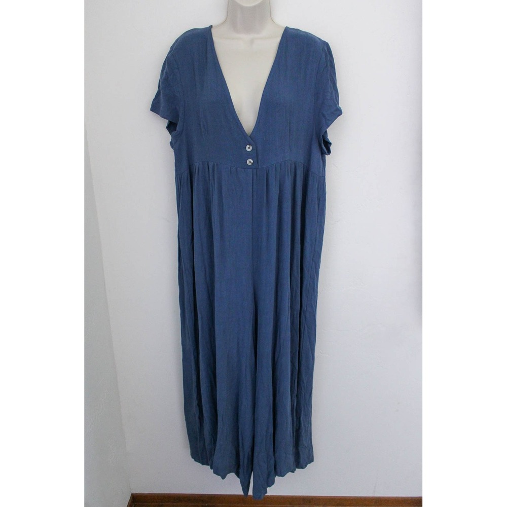 Natural Life Pants Jumpsuit Romper L/XL Blue Wide Leg V-Neck Relaxed Lounge